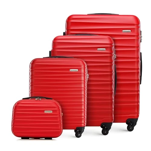 WITTCHEN set di 4 valigie con custodia per cosmetici trolley bagaglio a mano ABS 4 ruote spinner chiusura a combinazione maniglia telescopica Groove Line rosso Ryanair/ITA Airways/easyJet