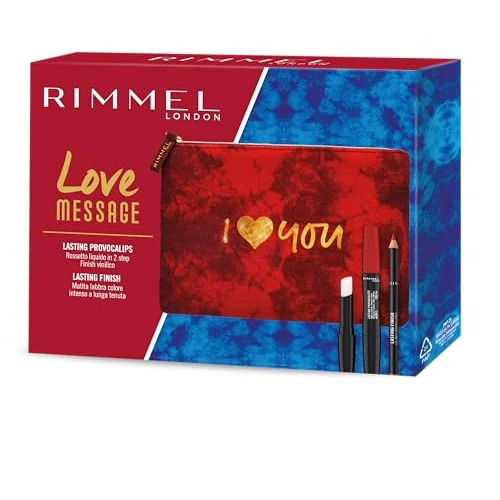Offerta a tempo: Rimmel London Kit Regalo Donna Love Message, Pochette Medium Red con Provocalips Rossetto Liquido 500 Kiss the town red e Matita Labbra Lasting Finish 505 Red Dynamite - 19% da 19.84 € a 16.07 €