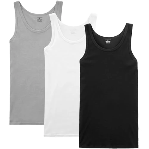 NUOZA Mens Vests Tops 3 Pack Black Tank Top Men Cotton Ribbed Vests for Men UK Sleeveless Undershirts for Gym Running Summer Multiple Colors and Sizes White Gray L
