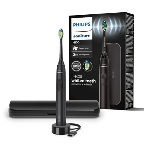 Limitiertes Angebot: Philips Sonicare 4100 – elektrische Sonicare Zahnbürste für Erwachsene mit 1 x Philips W2 Optimal White Bürstenkopf in Schwarz, schlankem Reiseetui und USB-Ladegerät (Modell HX3683/54) von 69.99 EUR auf 49.99 EUR (Spare 29%)