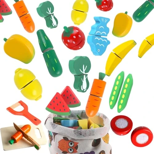 Limited offer: newlng Wooden Fruit and Vegetables for ChildrenToddlers Play Kitchen Accessories Pretend Role-Play Educational Toys Gifts for Christmas Birthday Party Children's Day 1+Years Olds from 29.38 EUR to 11.39 EUR (save 61%)