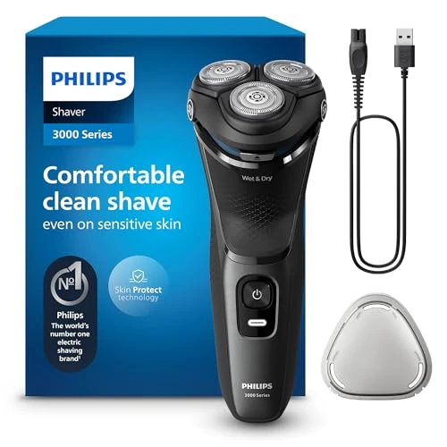 Offre limitée : Philips Electric Shaver Series 3000 - Rasoir électrique Wet & Dry pour hommes avec technologie SkinProtect, couleur Lune foncée, tondeuse à barbe rétractable, Rasoir sans fil (modèle S3145/00) de 70.41 EUR à 49.99 EUR (remise 29%)