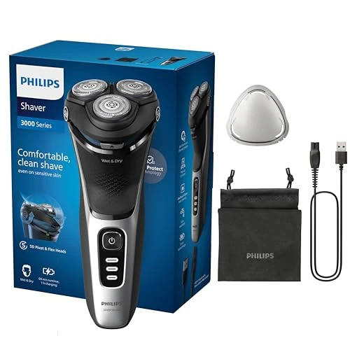 Beperkte aanbieding: Philips Shaver Series 3000 - Elektrisch Wet & Dry scheerapparaat voor heren, SkinProtect-technologie, uitklapbare baardtrimmer, snoerloos scheerapparaat met reisetui, kleur Diepzwart (model S3241/12) van 79.99 EUR naar 79.99 EUR (besparing 0%)