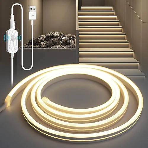 Offerta a tempo: YOODI Striscia LED con Sensore di Movimento, 2M Luce Neutra Striscia LED con Timer, PVC Flessibile Tagliabile Luci al Neon a Dimmerabile Continua per Scale, Cucina, Armadio - 13.34% da 29.99 € a 25.99 €