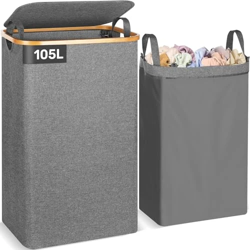 Limited-time offer: OUSFOT Laundry Basket with Lid 105 L Grey from 29.30 £ to 29.30 £ (save 0.00%)