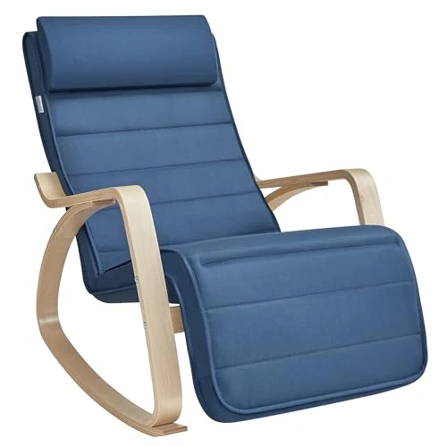 Oferta limitada: SONGMICS Silla Mecedora, con Apoyabrazos de Madera de Abedul, Silla Mecedora con Reposapiés Ajustable en 5 Posiciones, Máx. Carga de 150 kg, Dormitorio, Salón, Azul Medianoche y Natural LYY010Q01 de 95.99 EUR a 76.79 EUR (ahorro 20%)