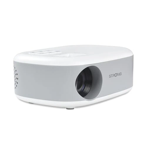 Offerta a tempo: STRONG - Mini proiettore N1 - Risoluzione HD 720p compatibile Full HD 1080p - 120 ANSI Lumens - Distanza di proiezione da 0,9 a 6,2 m - Connettività HDMI/USB/AV + Uscita audio - Bianco - 40% da 49.99 € a 29.99 €