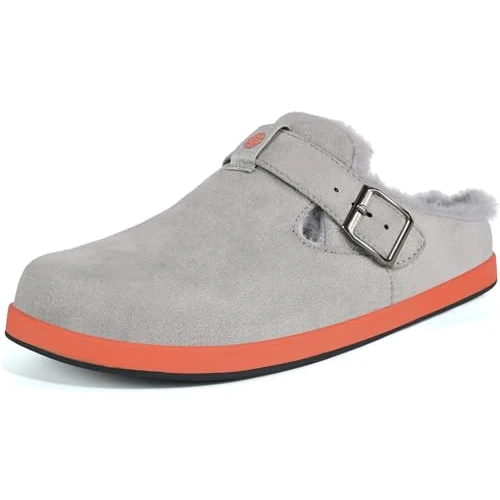 Zuecos y Mules Hombre Mujer Zapatillas de casa Invierno Cómodos Ante Lined Clogs Zapatos de Casa Cálido Pantuflas de Interior Exterior, Gris Claro, 36 EU