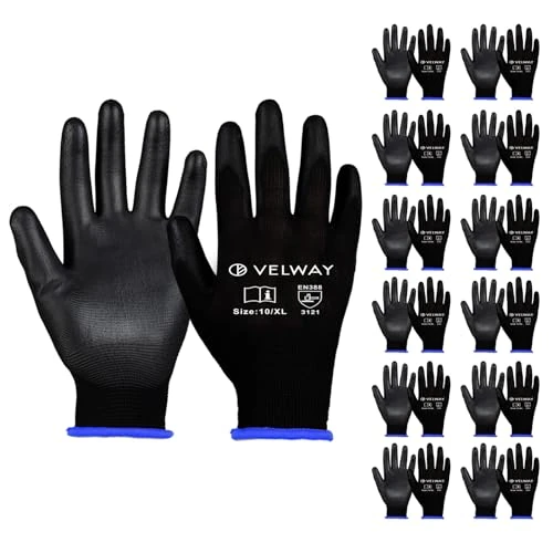 Offerta a tempo: Velway Guanti da Lavoro con Rivestimento in PU 12 Paia, Nero, Taglia 10/XL - 0.00% da 13.99 € a 13.99 €
