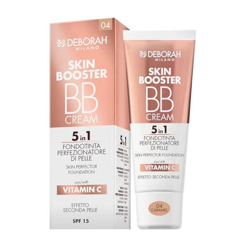 Deborah Milano - BB Cream Skin Booster, n.04 Caramel, SPF 15, con Vitamina C, Crema Colorata Viso Effetto Seconda Pelle, 30ml