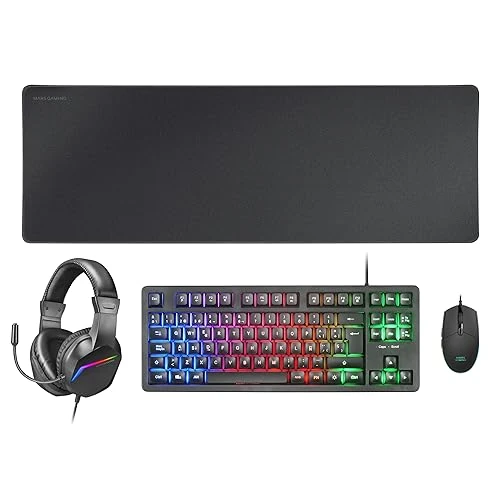 Oferta limitada: Mars Gaming MCP-RGB3, Pack Gaming Teclado Fixed RGB + Ratón Gaming RGB Flow 3200 dpi + Auriculares Over-Ear RGB + Alfombrilla XXL, Negro, Idioma Español de 34.90 EUR a 29.22 EUR (ahorro 16%)