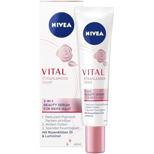 NIVEA VITAL Strahlender Teint 3-in-1 Beauty Serum für reife Haut, intensives Feuchtigkeitsserum für Milderung von Pigment- und Altersflecken, Gesichtspflege mit straffendem Effekt (40 ml)