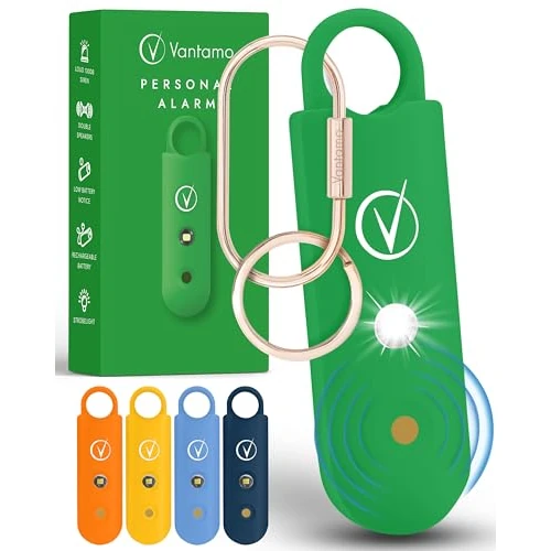 Vantamo Personal Alarms for Women with Strobe LED Light, Extra Loud 130dB Self Defense Keychain with 2 Dynamics, Unique Panic Alarm with Keychain & Keyring for Bag or Backpack and Low Battery Notice