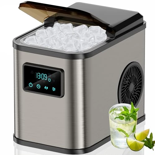 KeeGone Machine a glacons Acier inoxydable machine a glace machine a glacon avec écran LED et fonction de nettoyage 2 tailles de glaçons 2 litres pour la cuisine le bureau le bar et les fêtes