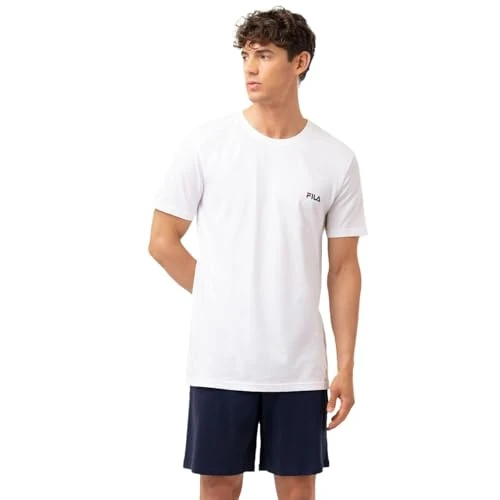 Offerta a tempo: Fila Pigiama Uomo Cotone 100%, Set Maglietta e Pantaloni Corti Uomo, Morbido e Confortevole, Bianco, Blu, Taglie S - 23% da 39.90 € a 30.77 €