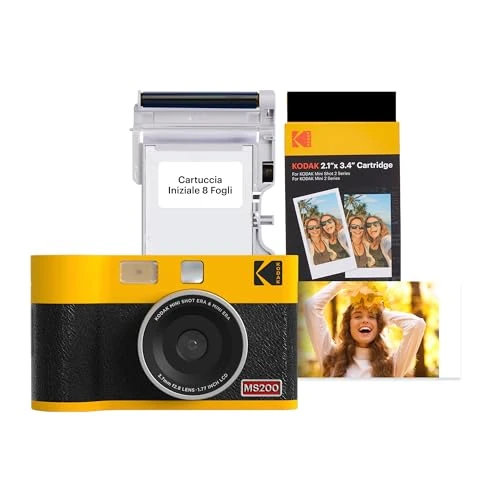 KODAK Mini Shot 2 ERA 4PASS 2-in-1 Instant Camera en Fotoprinter (5,3 x 8,6 cm), initiaal 8 vellen + 30 vel Pack Bundel, Geel