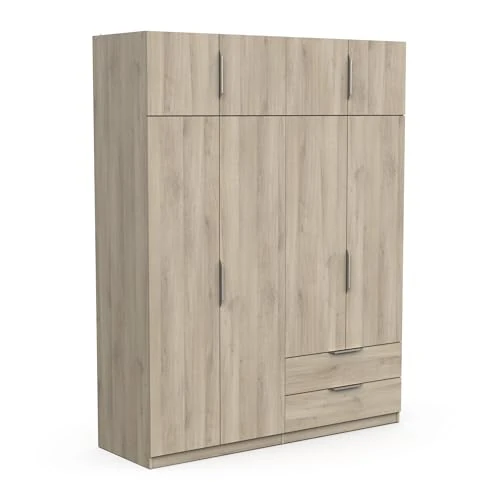 Tijdelijke aanbieding: Demeyere Kledingkast met kledingkast, modern, 8 deuren, 5 planken, 2 laden, kleur: Kronberg eiken, 157,3 x 51,1 x 203 cm van 339.99 EUR naar 265.09 EUR (korting 22%)
