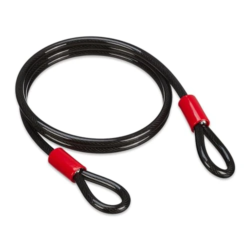 Offerta a tempo: Relaxdays Cavo Antifurto con Cappi Ø 12mm, Filo 2m Acciaio Rivestito, Blocca Bici, Lucchetto Bicicletta e Moto, Nero - 35% da 29.99 € a 19.58 €