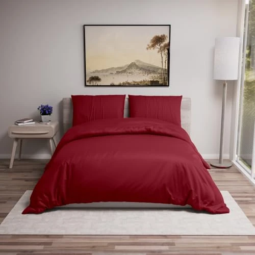 Dreamzie Bed Linen 240 x 220 cm with 2 Pillowcases 50 x 70 cm Burgundy Adult Duvet Cover 100% Microfibre, Chemical-Free Certified (Oeko-Tex)
