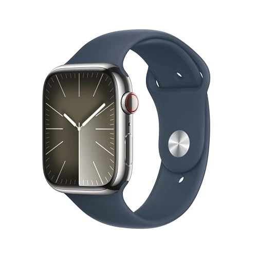 APPLE WATCH SERIES 9 MRMN3QL/A 45MM SILVER STAINLESS STEEL CASE WITH STORM BLUE SPORT BAND