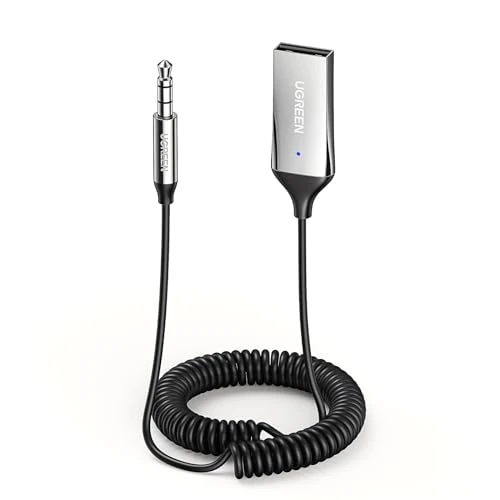UGREEN Ricevitore Bluetooth 5.3 con Jack AUX da 3,5mm e Adattatore Audio Wireless USB con Microfono Incorporato e Cavo per Auto Altoparlante Domestico Amplificatore, Argento