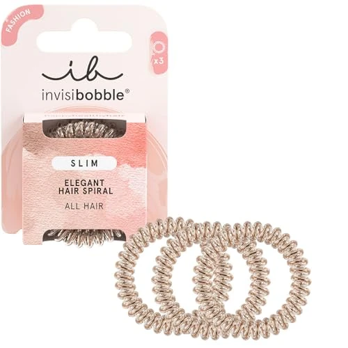 invisibobble Slim Bronze and Beads - Dünnes Haargummi bronze für Damen & Mädchen, ohne Abdrücke, hoher Komfort, hair-loving, wasserabweisend, ideal für feines Haar & Hochsteckfrisuren, 3 Stück