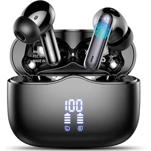 Wireless Earbuds, Bluetooth 5.4 Headphones in Ear with HiFi Stereo Deep Bass, 4 ENC Noise Cancelling Mic Wireless Earphones 40H Playtime, Bluetooth Earbuds Dual LED Display, IP7 Waterproof, USB-C