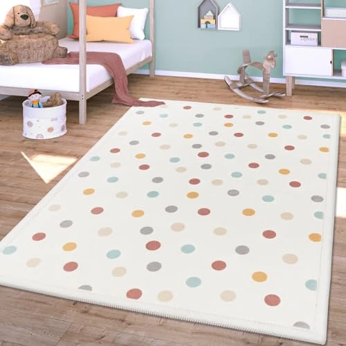 Offerta a tempo: TT Home Tappeto Stanza Bambini Polkadot Lavabile Antiscivolo Soft, Colore:Blu Giallo Crema, Dimensione:200x280 cm - 36% da 135.99 € a 86.99 €