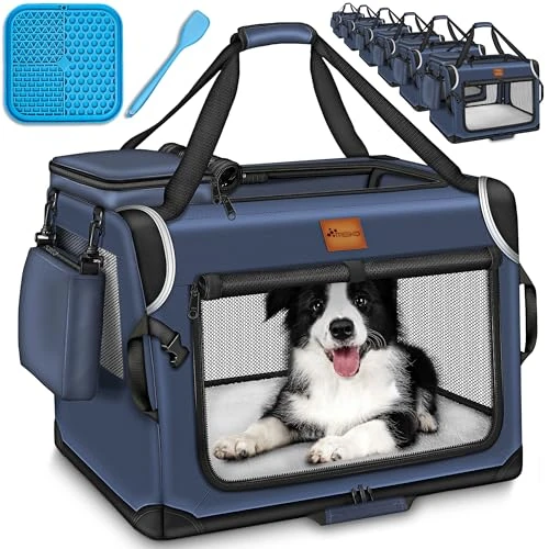 TRESKO® Caja Plegable para Perros con Alfombrilla para Fugas, espátula y Reflectores S 50x34x34 cm, Transportín para Perros pequeños y Grandes