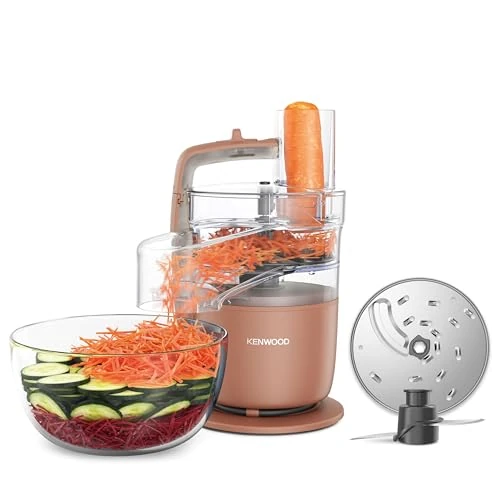 Kenwood MultiPro Go FDP22.​130RD, Food Processor for Chopping, Slicing, Grating, Puree and Dough Kneed, with Express Serve, 1.3L Bowl, Knife Blade, 4mm Slicing/Grating Disc, 650W, Red Clay
