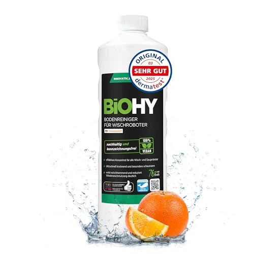 Tijdelijke aanbieding: BiOHY Vloerreiniger voor dweilrobots met sinaasappelgeur (1 Liter Fles) | Reinigingsmiddelconcentraat voor alle dweilrobots | Schuimvrij & Streeploos | Duurzaam 1:200 concentraat (Wischroboter Orange) van 18.79 EUR naar 18.79 EUR (korting 0%)