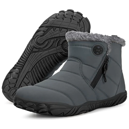 Barfußschuhe Winter Damen Herren Warm Gefüttert Schneestiefel Rutschfest Wasserdicht Stiefel Boots Schuhe Weite Zehenbox Grau 45