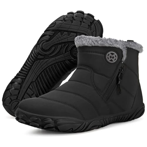 Gaatpot Barefoot Invierno Botas Mujer Botines de Nieve Hombre Cálido Forradas Zapatos Calzado Minimalistas Outdoor Antideslizante Comodo Negro 42