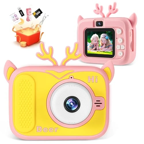 Bistfy Kindercamera, camera voor kinderen, meisjes, jongens, speelgoed 40 MP 1080P video camera met dubbele lens, 2,1 inch IPS-scherm, digitale camera met 32 GB SD-kaart, selfie kindercameraspeelgoed