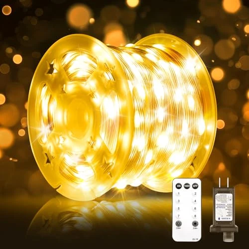 Soiarllt Kerstverlichting, 60 m, 600 leds, outdoor twinkle lampen, plug-in snoer, feeënlampen, 8 modi, led-snaarlampen, timing en geheugen, voor Kerstmis, feest, festival, warm wit