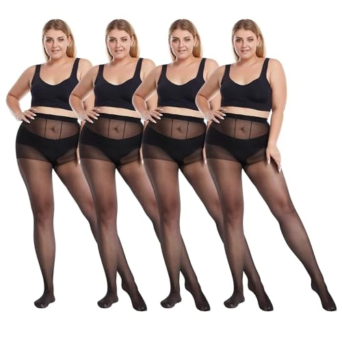 Aomig Collant Donna Nero Calze Velate 4 Pezzi Setificato a Vita Alta Contenitivi Curvy Morbido e Natural Taglia Larga