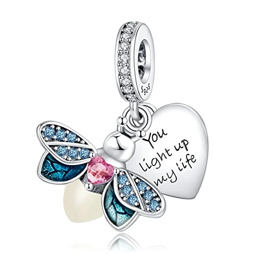 Amuefer Charms for Bracelets Glow in the Dark Firefly Dangle 925 Sterling Silver Pendant for Necklaces Valentine's Day Birthday Christmas Jewelry Gifts for Women Friends