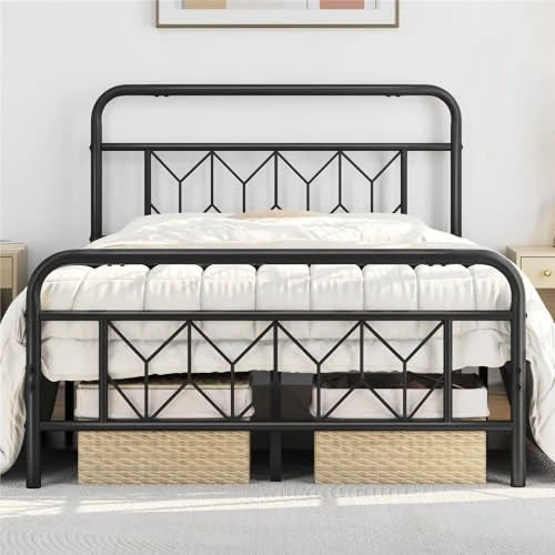 Tijdelijke aanbieding: Yaheetech Modern metalen Bedframe voor volwassenen, met lattenbodem, grote opbergruimte onder het bed, zwart, 140 x 200 cm van 79.99 EUR naar 52.79 EUR (korting 34%)