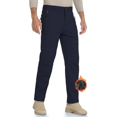 HFDWYJ Pantalones de Trekking para Hombre, Abrigados para Esquí, Senderismo, Snowboard y Aire Libre, Forrado Polar