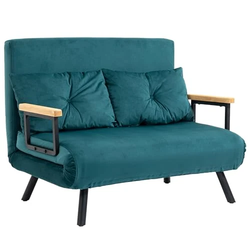 HOMCOM Velvety Canapé-lit double 3 en 1, moderne, avec dossier réglable en 5 niveaux et coussins rembourrés, bleu foncé