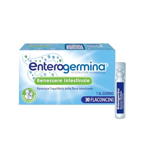 Enterogermina darmwellness, voedingssupplementen met probiotica en jodium voor het evenwicht van de darmflora glutenvrij, lactose- en suikervrij, 30 flessen