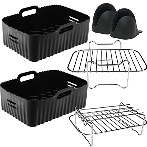 moleath Silicone Air Fryer Mould Dual Zone, 5PCS Accessories Oil-Free Fryer for Cecotec 9L, Ninja Foodi AF300EU, La Moustache 8L, with Two Grills for Air Fryer Accessories