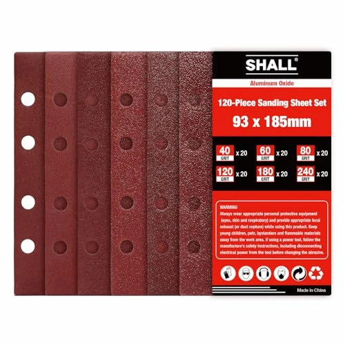 Offre limitée : SHALL-120pcs feuilles abrasives rectangulaires, papier de verre pour ponceuse 93x185mm 8 trous tampons de ponçage à crochet et boucle, grains assortis 40/60/80/120/180/240 de 17.90 EUR à 17.90 EUR (remise 0%)