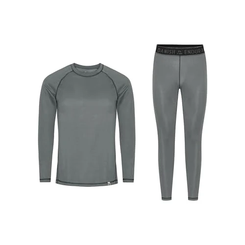 DANISH ENDURANCE Funktionsunterwäsche Set, Unisex Thermounterwäsche, Skiunterwäsche, Lange Unterhose & Langarmshirt, Atmungsaktiv, Bequem, für Damen & Herren, Grau/Schwarz, L