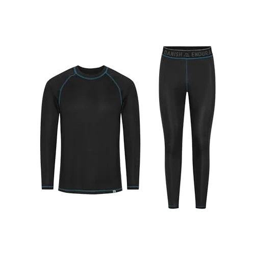 DANISH ENDURANCE Funktionsunterwäsche Set, Unisex Thermounterwäsche, Skiunterwäsche, Lange Unterhose & Langarmshirt, Atmungsaktiv, Bequem, für Damen & Herren, Schwarz/Blau, S