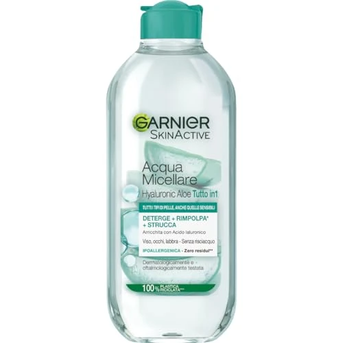 Offerta a tempo: Garnier Acqua Micellare Tutto in 1, Per Tutti i Tipi di Pelle, Arricchita con Acido Ialuronico, Pelle Detersa e Idratata Profondamente, Hyaluronic Aloe, 400 ml - 46% da 5.49 € a 2.99 €