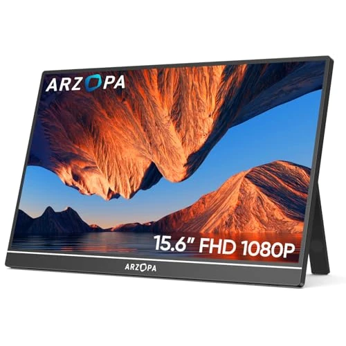ARZOPA Monitor portátil, Monitor Portátil IPS FHD de 15,6" 1920 × 1080 con Soporte, Segunda Pantalla Ultradelgada para Computadora Portátil/PC/Mac/PS3/4/5/Xbox - A1