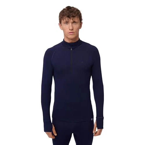 DANISH ENDURANCE Merino Shirt Herren, Reißverschluss & Rollkragen, Half Zip Pullover Herren, Dunkel Marineblau Half Zip, L