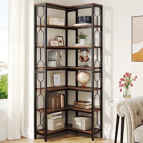 Offerta a tempo: Tribesigns Libreria Angolare a 7 Livelli, Scaffale Angolare Industriale in Legno e Metallo, Vetrina Angolare Indipendente per Soggiorno, Cucina, Ufficio (Marrone Rustico) - 63% da 179.99 € a 65.99 €