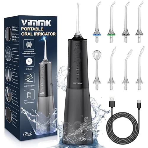 Vimmk Wireless Oral Irrigator, Dental Water Flosser with Rechargeable Oral Irrigator IPX7 Waterproof for Home Travel (Black)